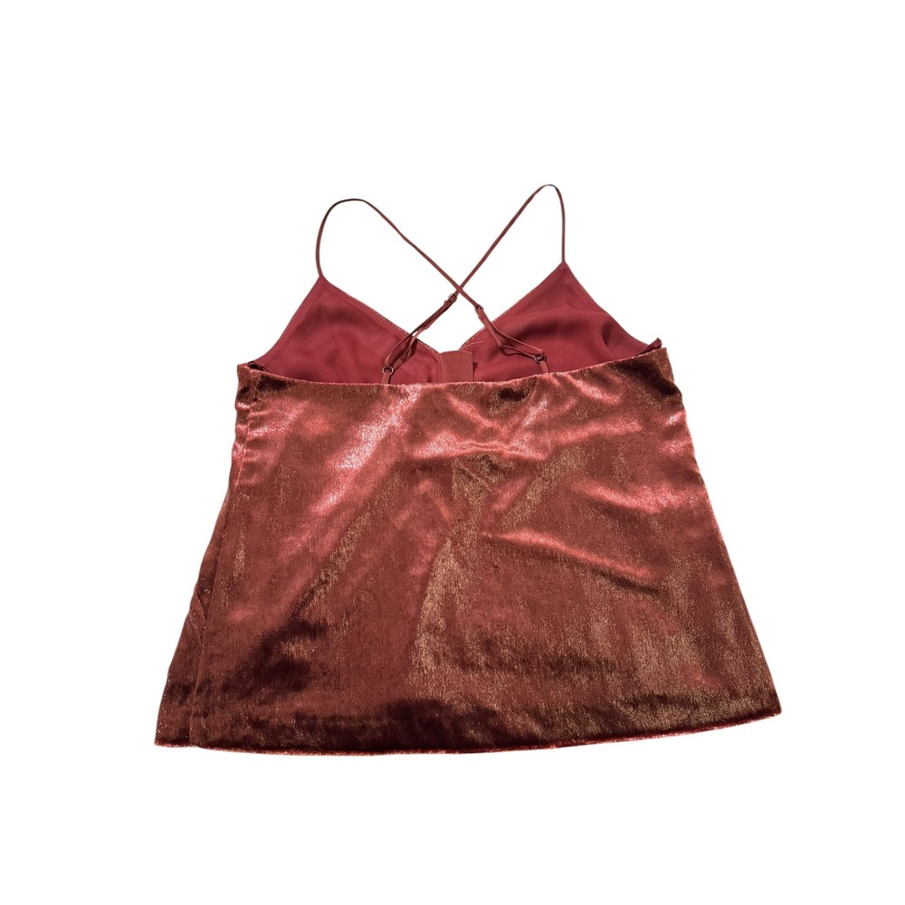 W By Worth Shimmer Cami Tank Top Button Front Sleeveless Copper Maroon Size 4 - Picture 2 of 5